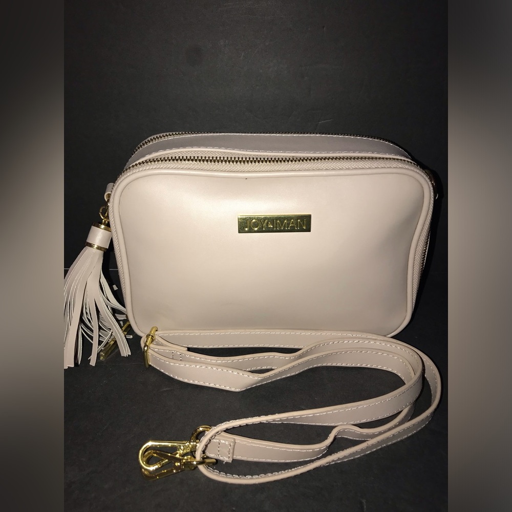 JOY & IMAN RFID Leather Bag Taupe Blush Leather Multiple Pockets